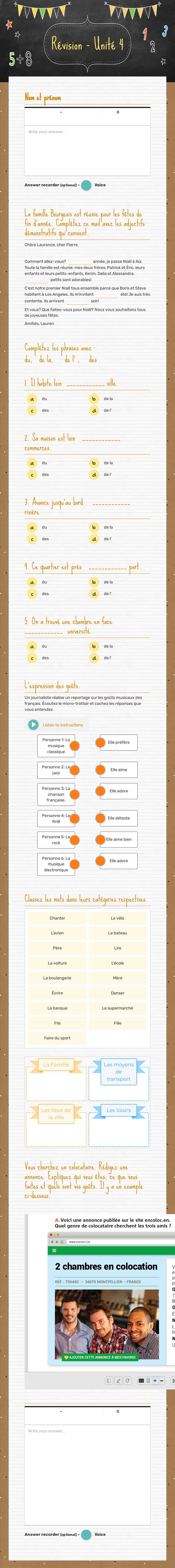 Révision - Unité 4 Preschool worksheet preview
