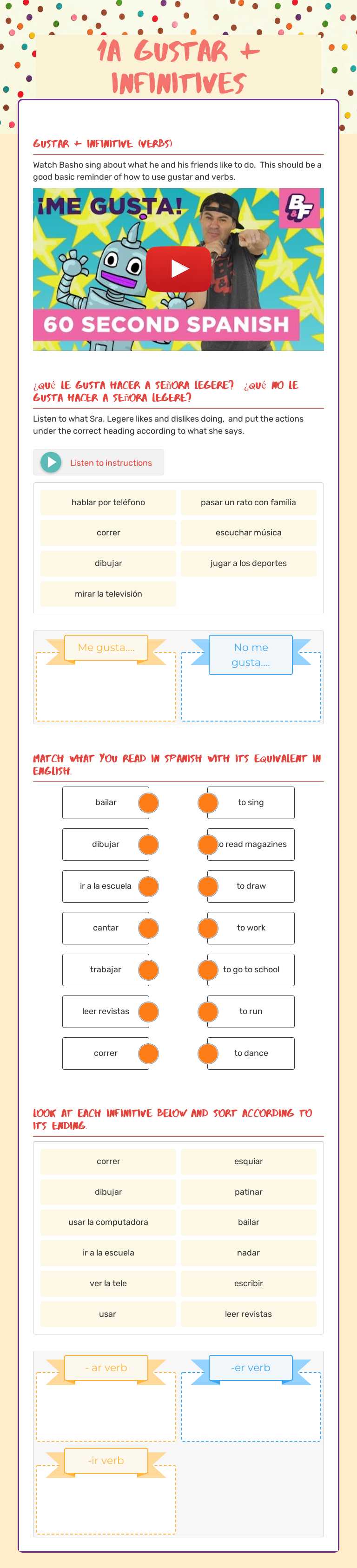 1A gustar + infinitives worksheet preview image