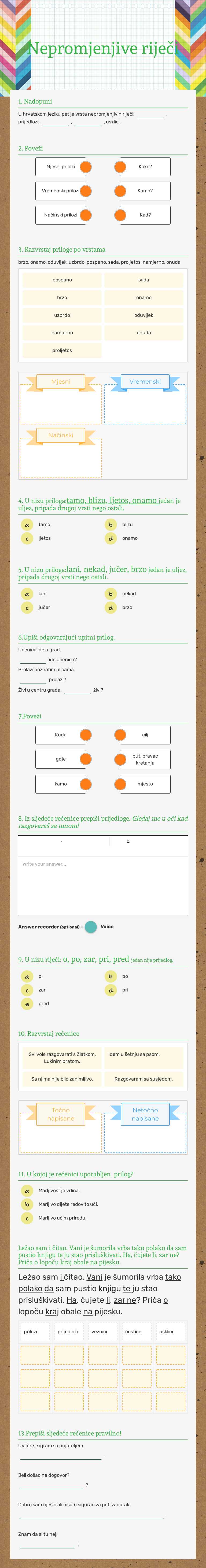 Nepromjenjive  riječi worksheet preview image