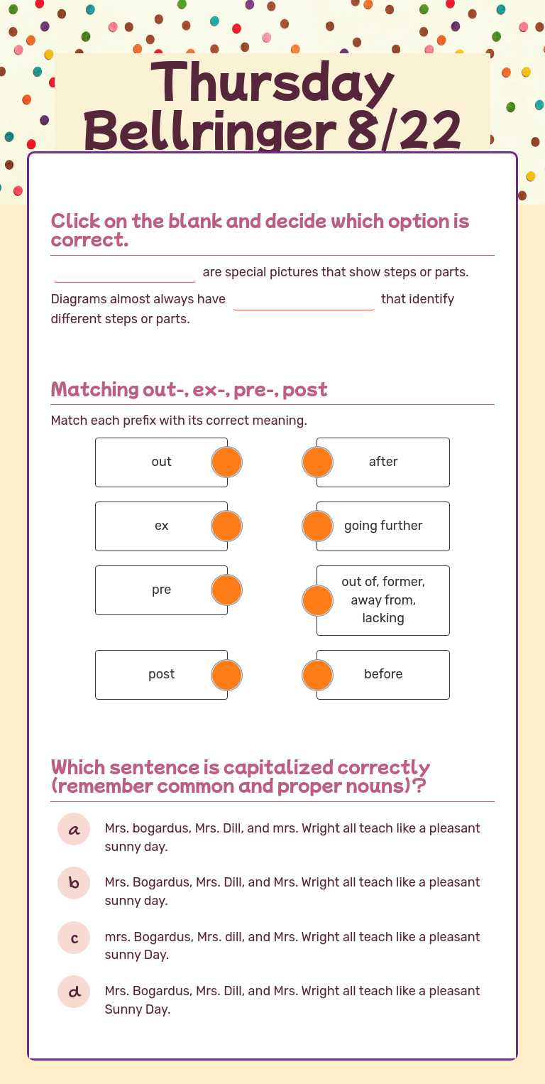Thursday Bellringer   8/22 worksheet preview image
