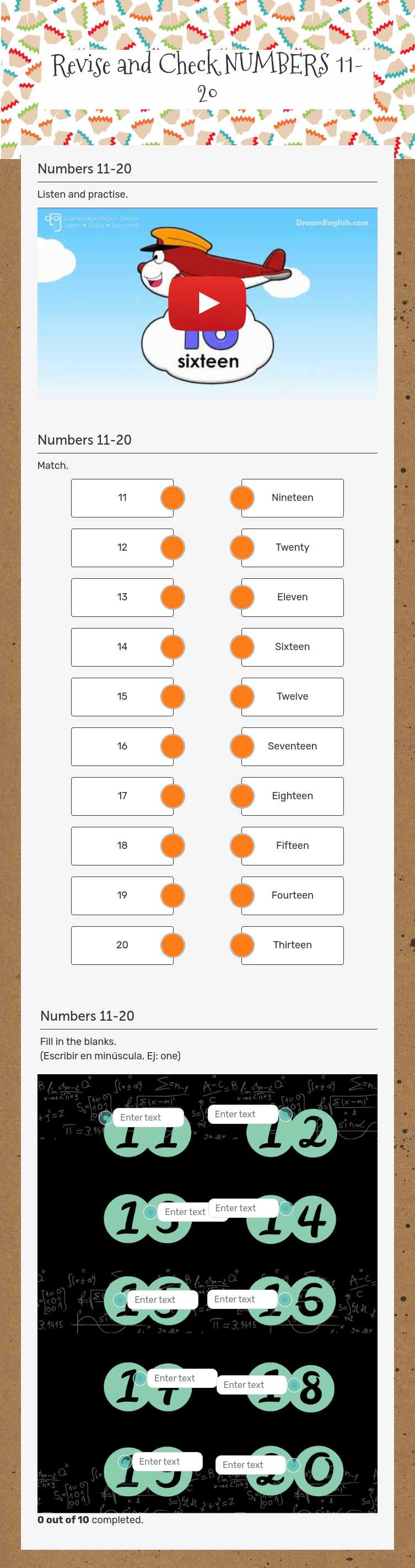 Revise and Check     NUMBERS 11-20 worksheet preview image