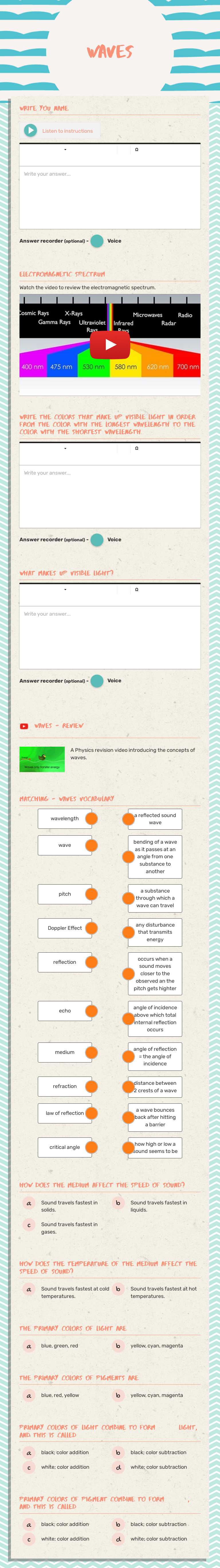 waves worksheet preview image