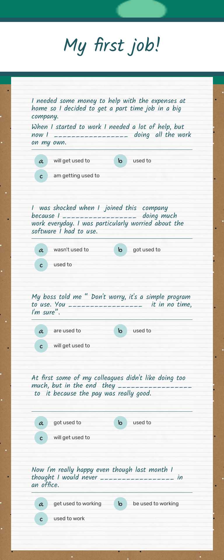 My first job! Grade 9 worksheet preview