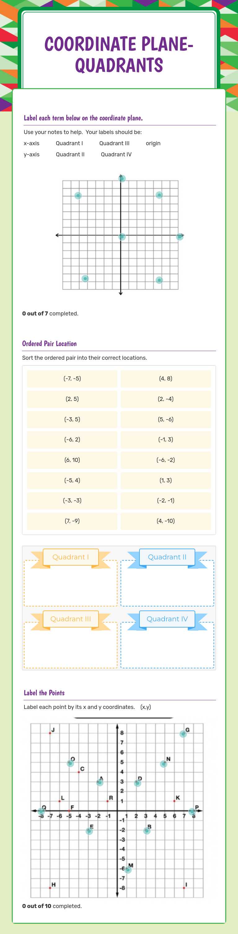 Coordinate Plane-
Quadrants worksheet preview image