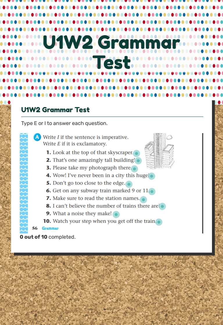 U1W2 Grammar Test Grade 4 worksheet preview