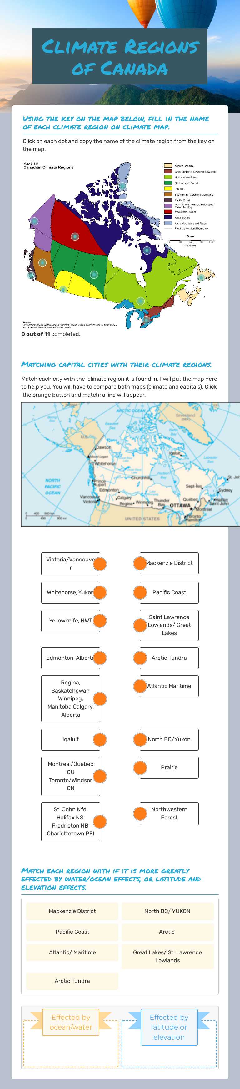 Climate Regions of Canada worksheet preview image