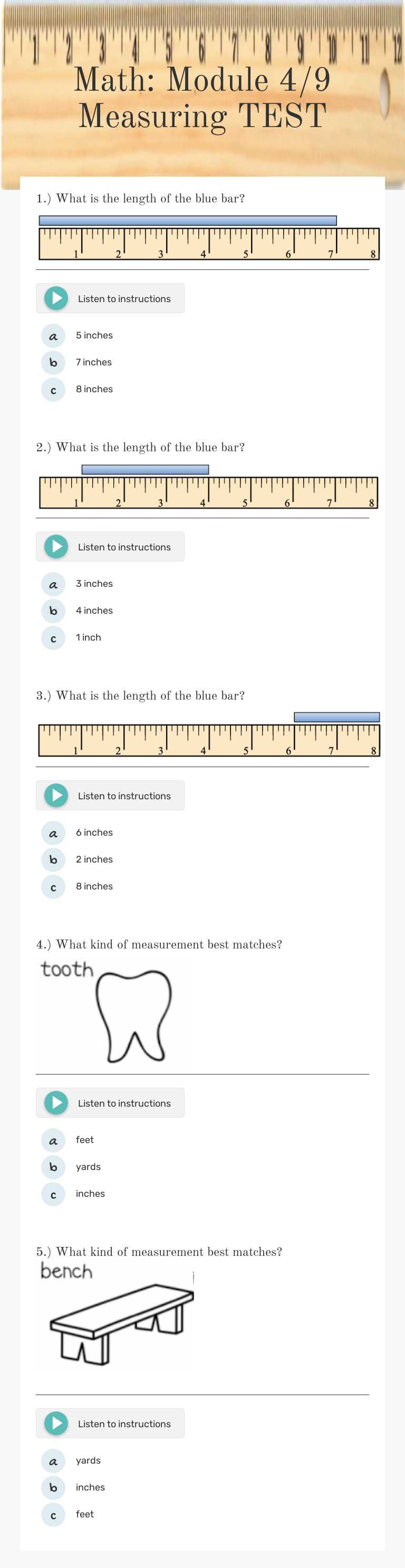 Math: Module 4/9 Measuring TEST Grade 2 worksheet preview