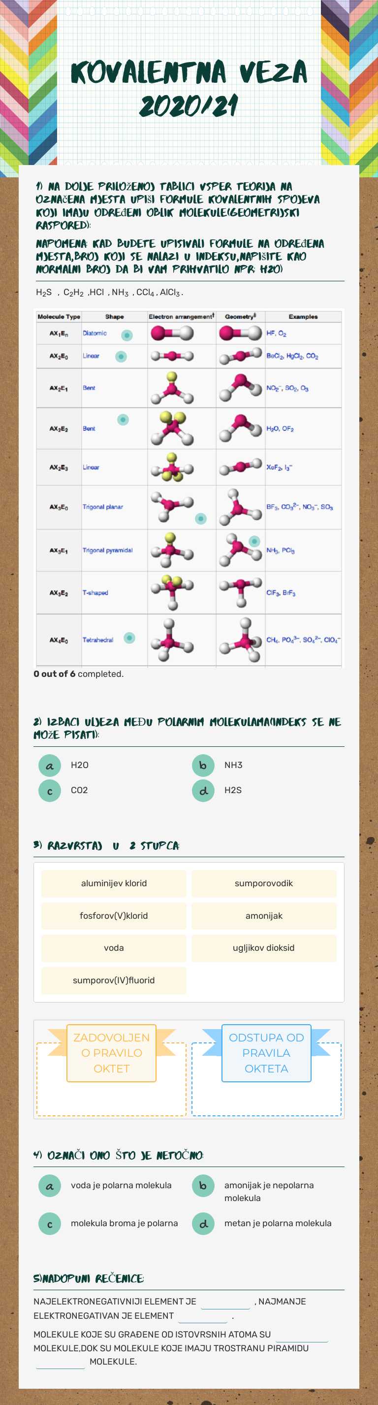 KOVALENTNA VEZA 2020/21 worksheet preview image