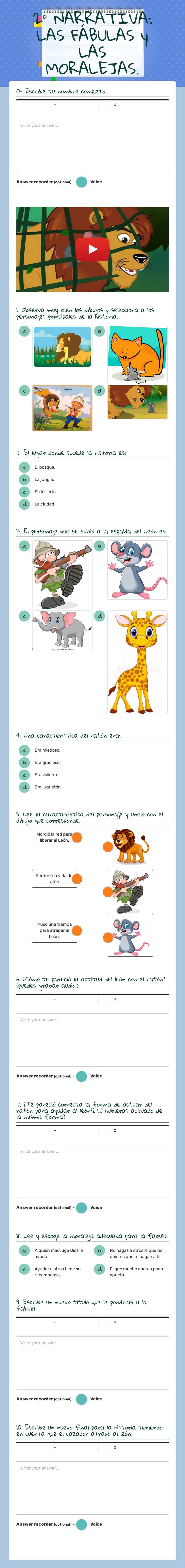 2° NARRATIVA: LAS FÁBULAS y LAS MORALEJAS. worksheet preview image