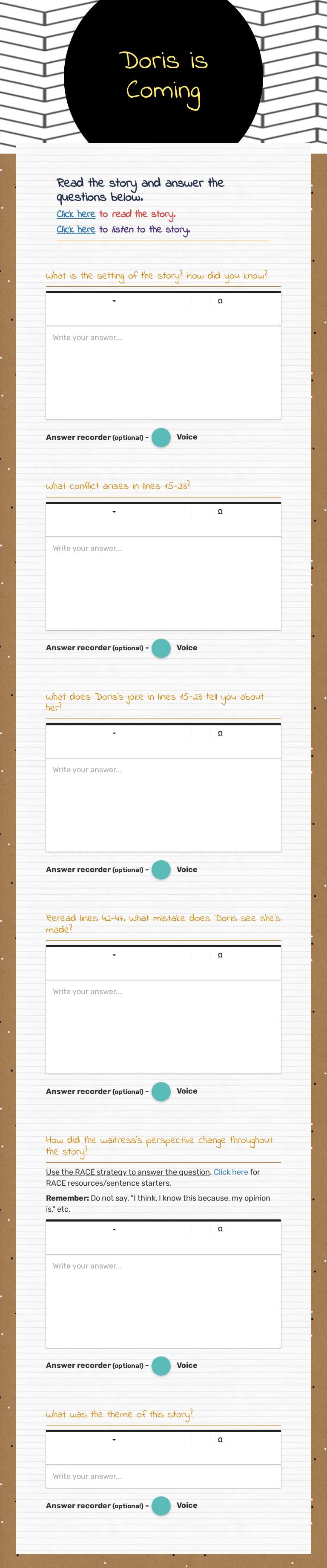 Doris is Coming worksheet preview image