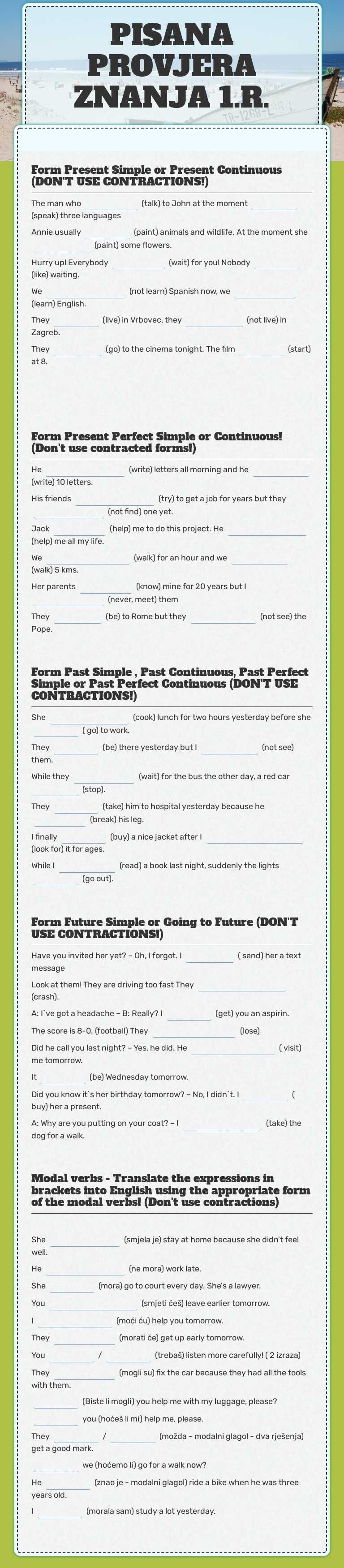 PISANA PROVJERA ZNANJA 1.R. Grade 7 worksheet preview