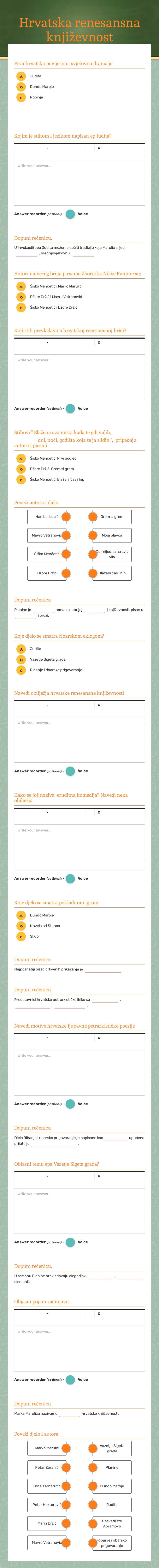 Hrvatska renesansna književnost worksheet preview image