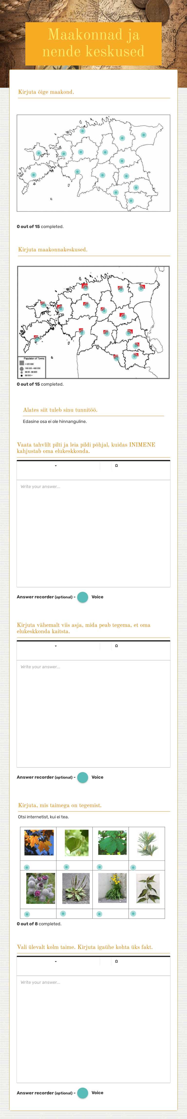 Maakonnad ja nende keskused Grade 5 worksheet preview