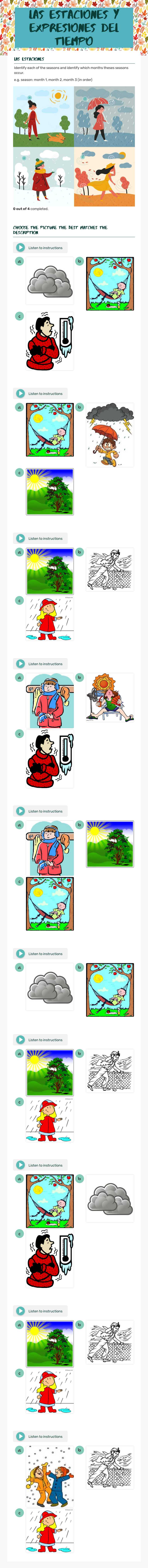 Las estaciones y expresiones del tiempo worksheet preview image