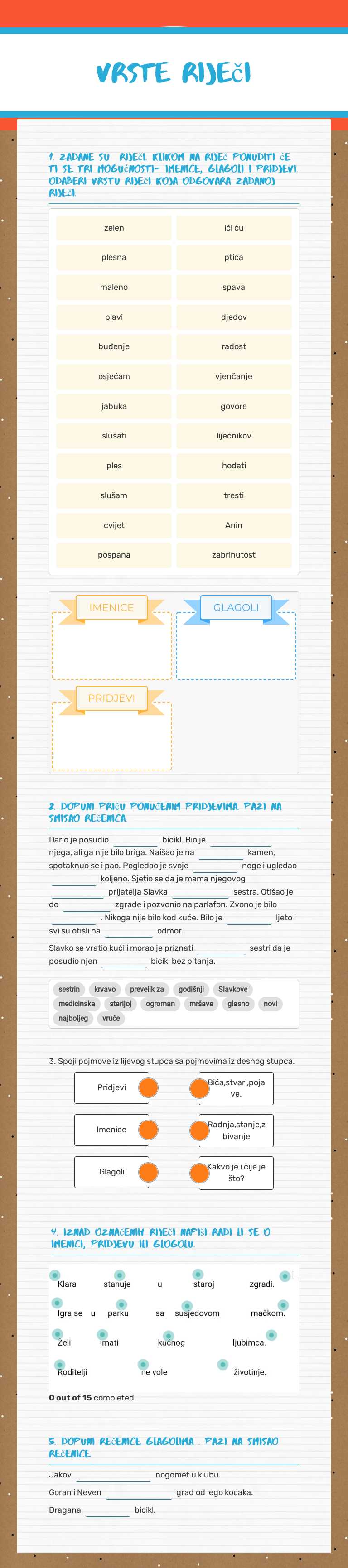 vrste riječi worksheet preview image