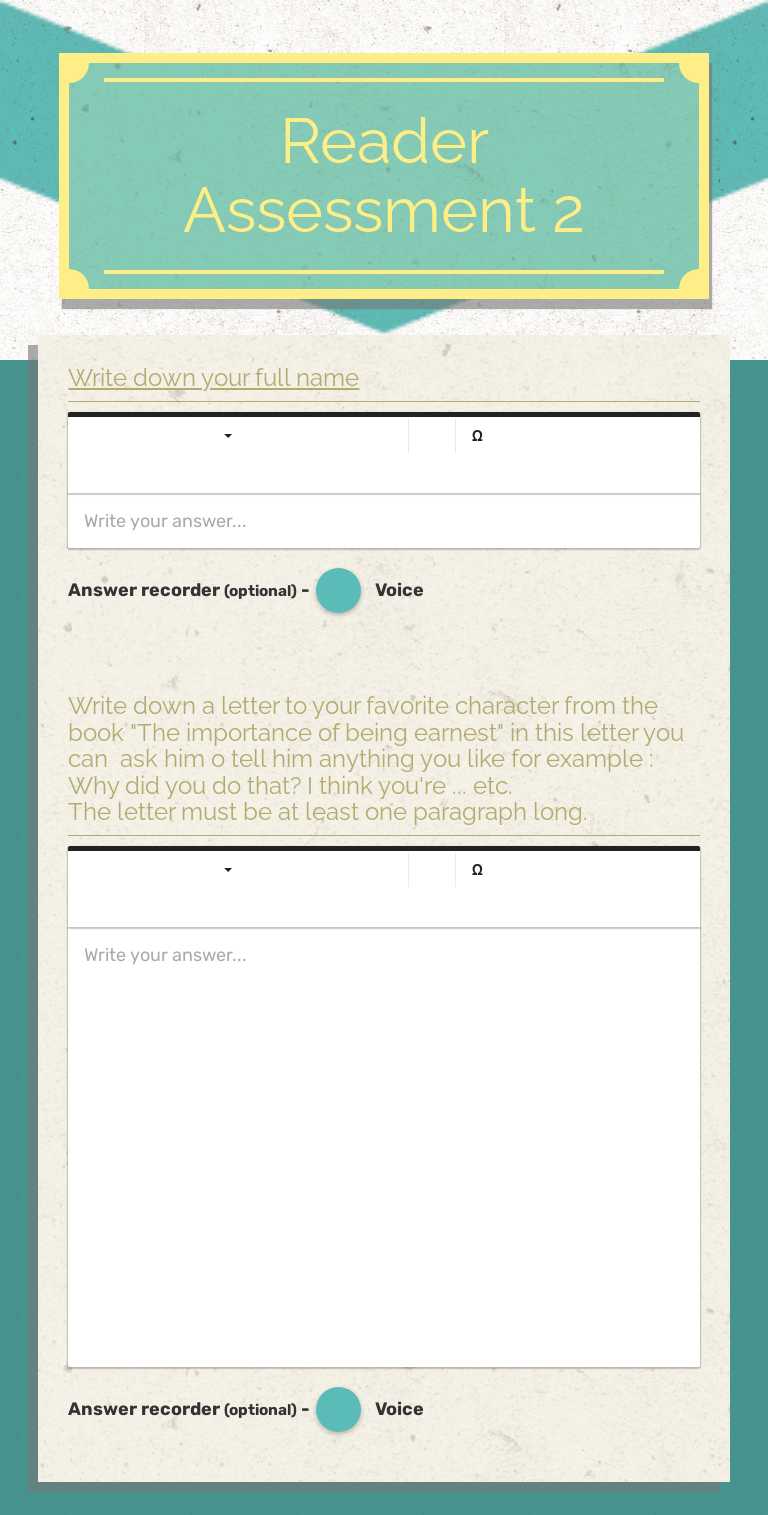 Reader Assessment 2 worksheet preview image