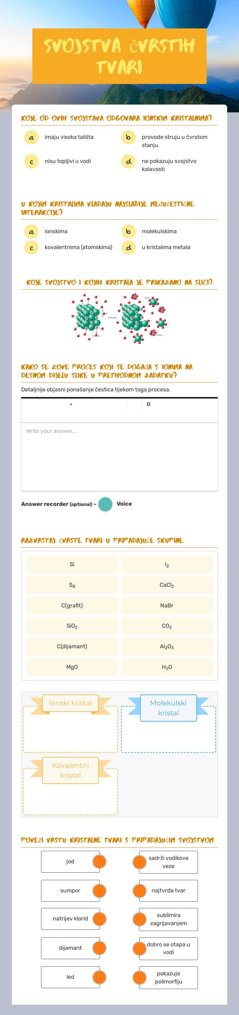 Svojstva čvrstih tvari worksheet preview image