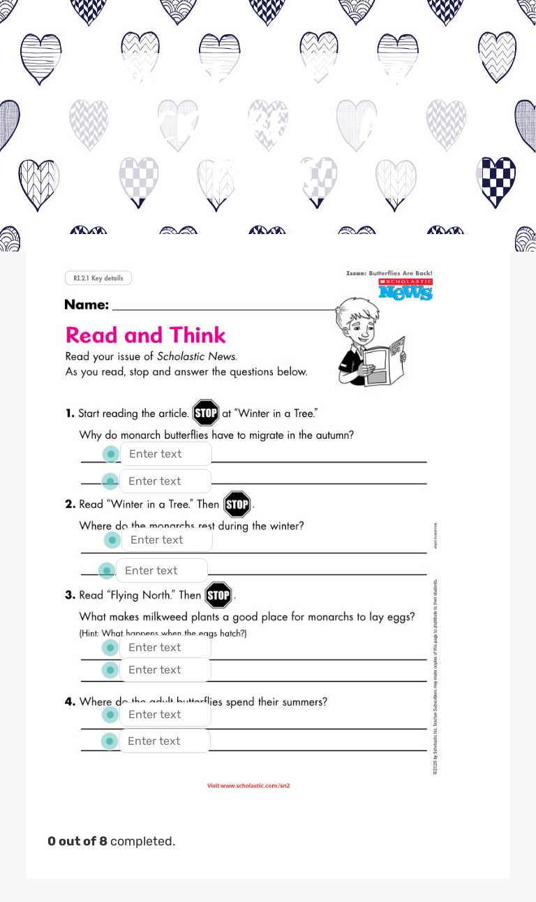 "Butterflies are back!" Read and think! worksheet preview image
