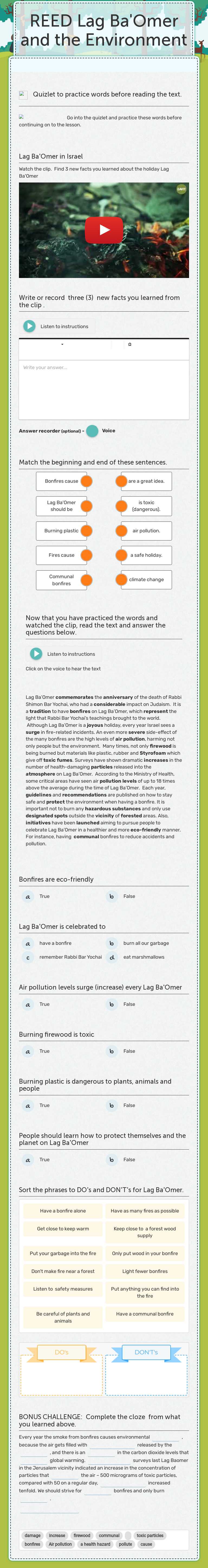 REED Lag Ba'Omer and the Environment worksheet preview image