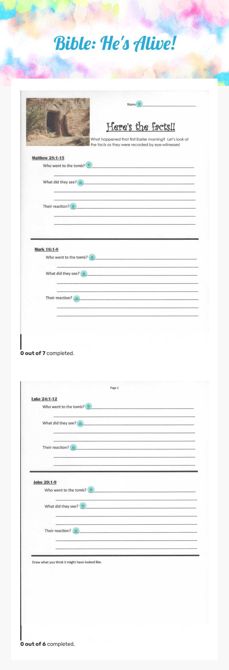 Bible:  He's Alive! Grade 3 worksheet preview