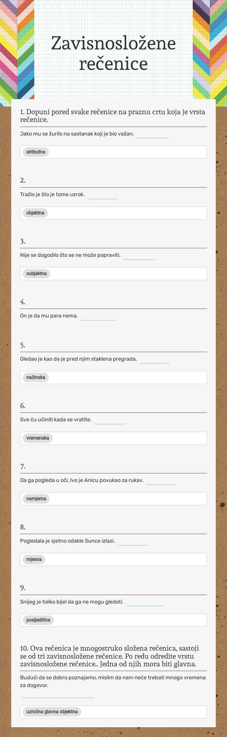 Zavisnosložene rečenice worksheet preview image