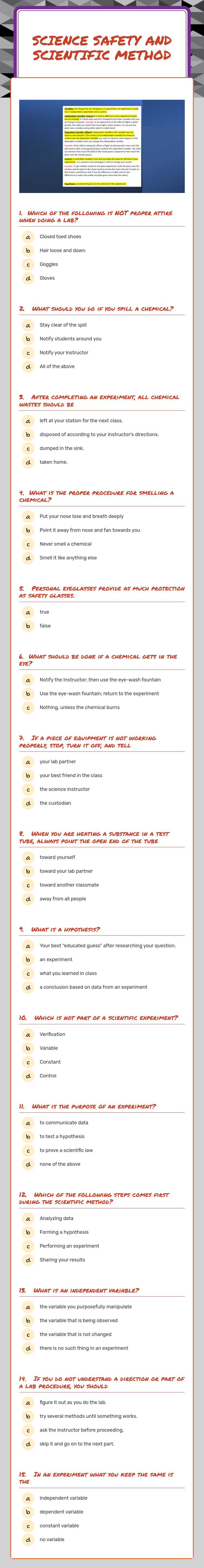 Science Safety and Scientific Method worksheet preview image