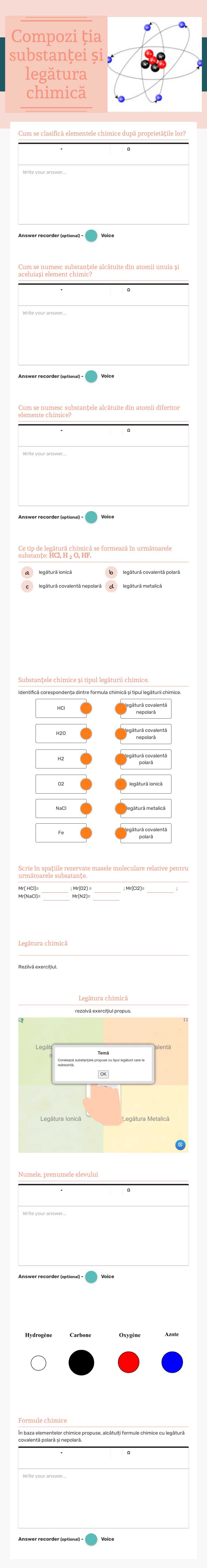 Compozi
ția substanței și legătura chimică Grade 7 worksheet preview