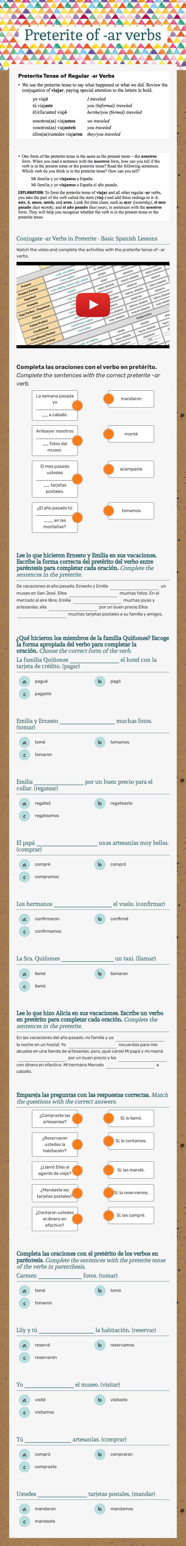Preterite of -ar verbs I worksheet preview image