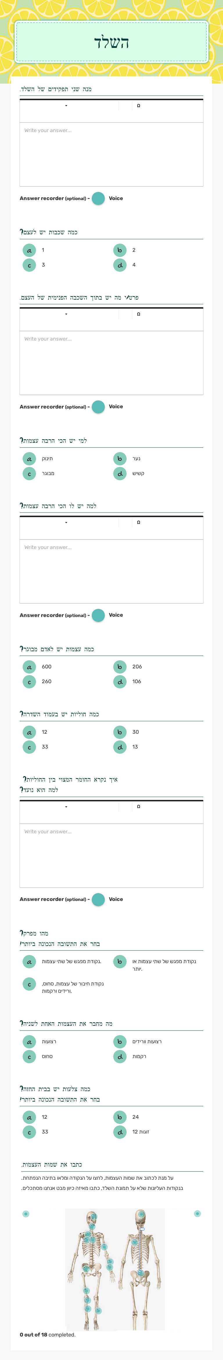 השלד Grade 10 worksheet preview