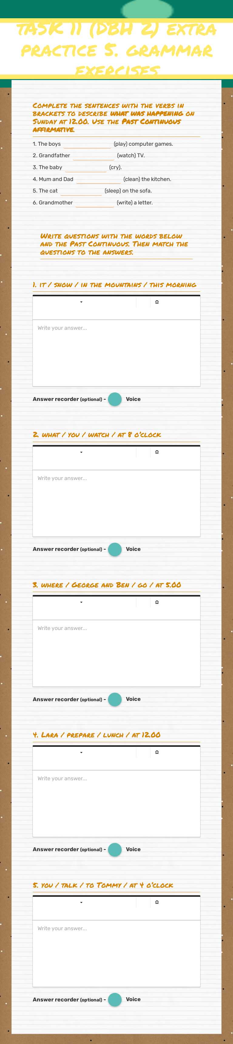 tASK 11 (DBH 2) extra practice 5. 
grammar exercises worksheet preview image