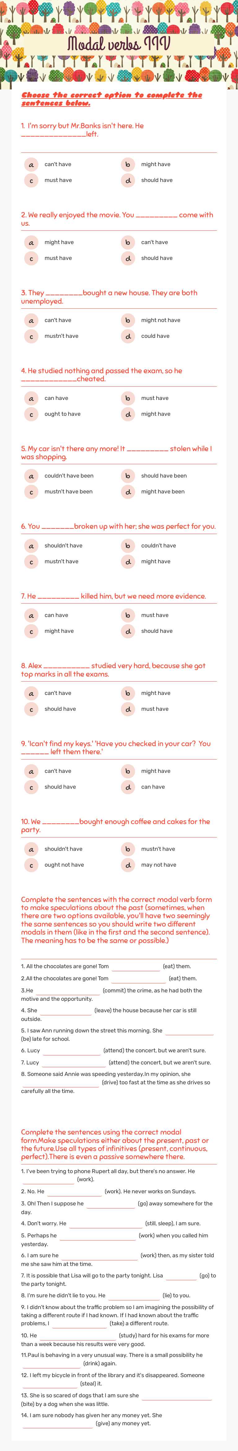 Modal verbs IIV worksheet preview image