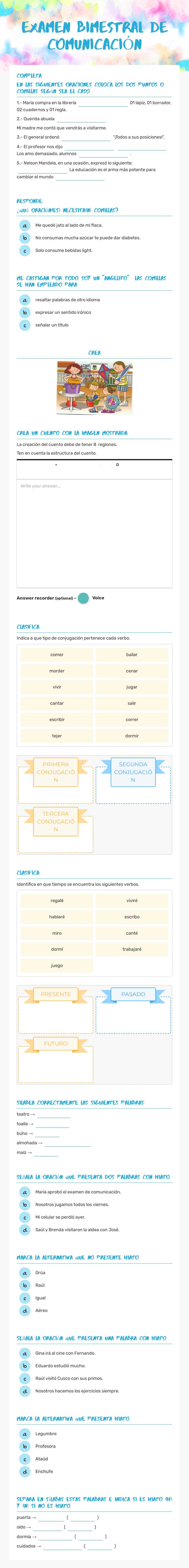EXAMEN BIMESTRAL DE COMUNICACIÓN worksheet preview