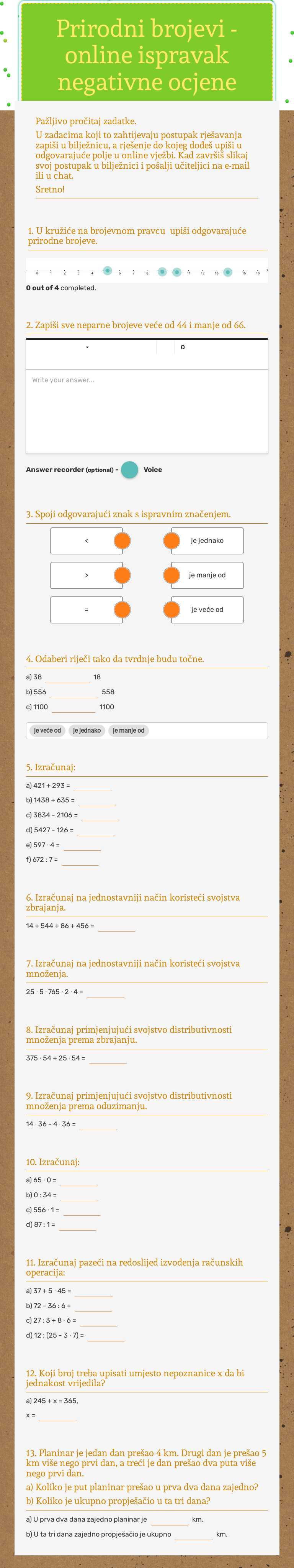 Prirodni brojevi - online ispravak negativne ocjene worksheet preview image