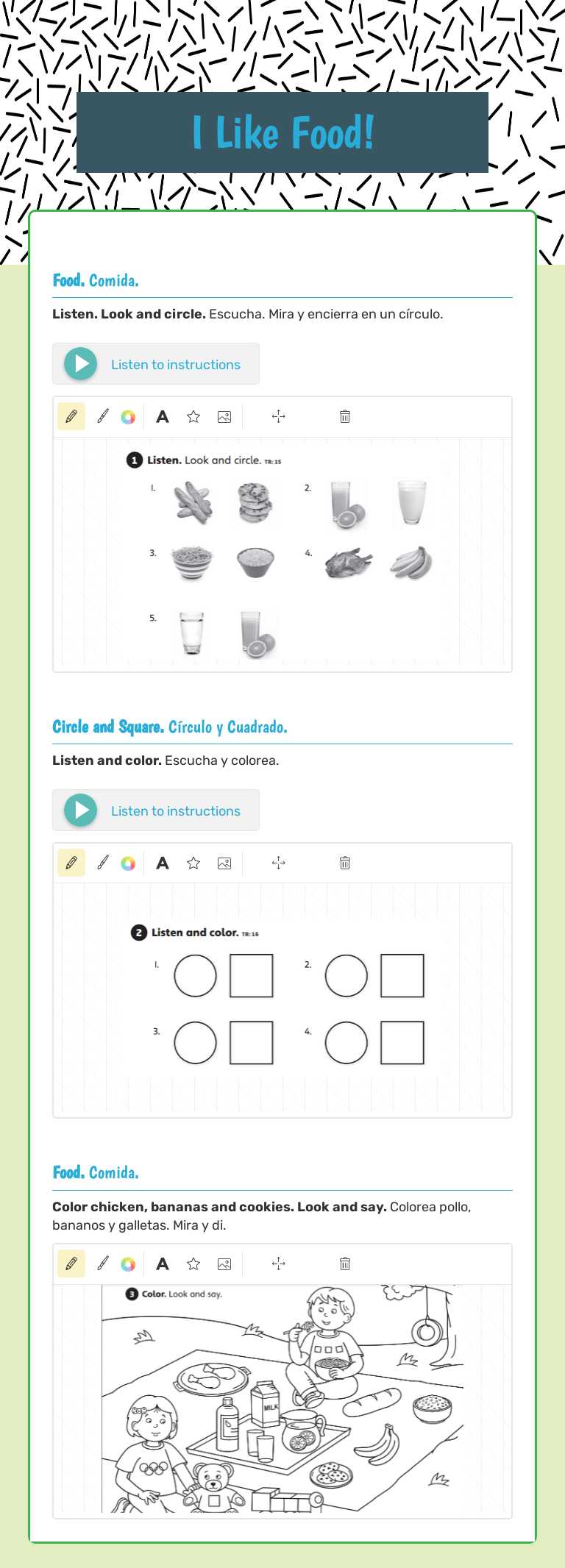 I Like Food! worksheet preview image