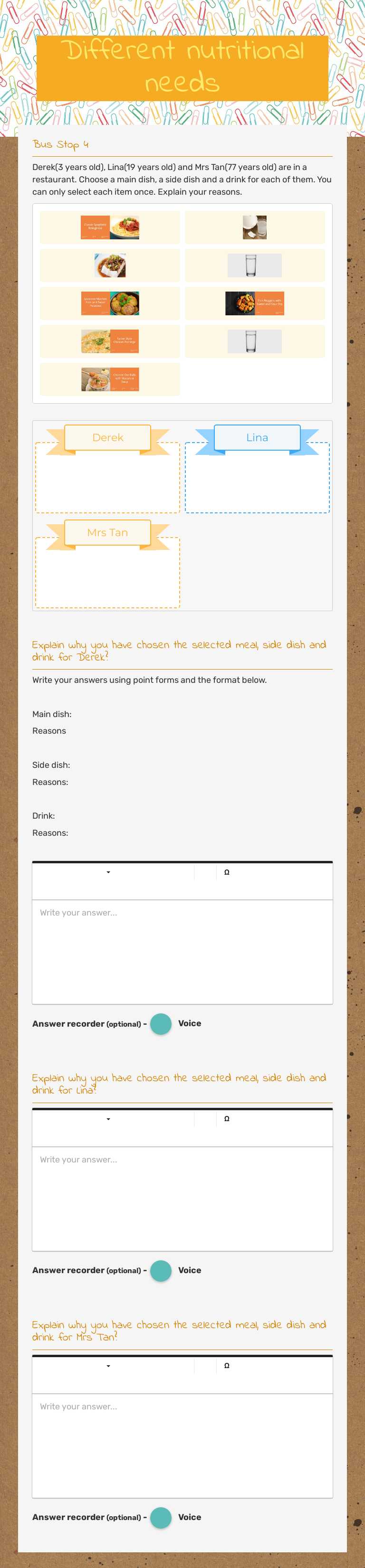 Different nutritional needs worksheet preview image