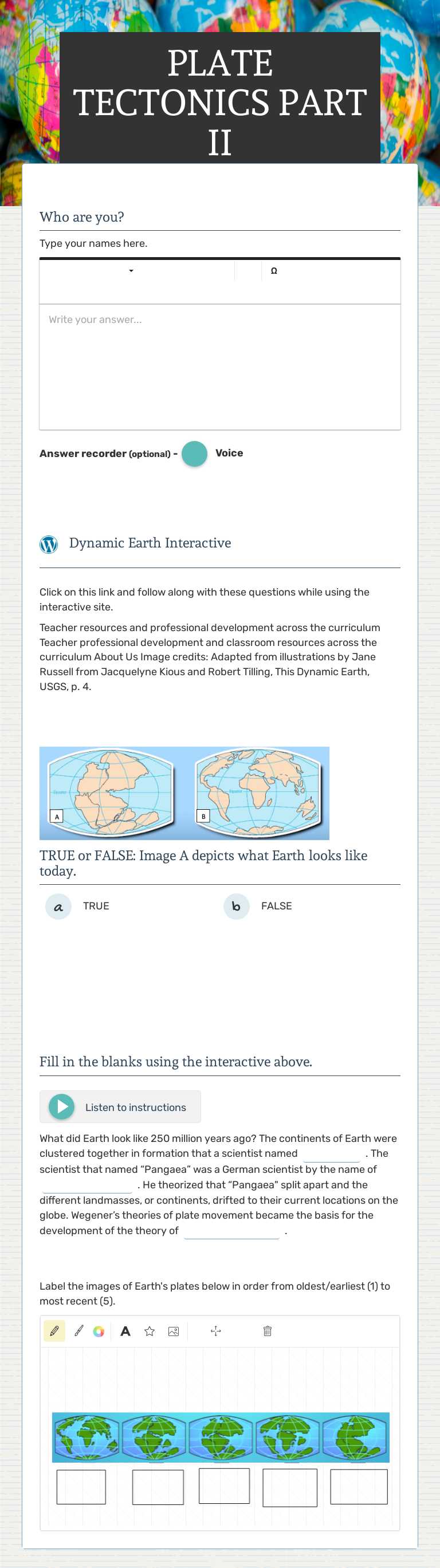 PLATE TECTONICS PART II worksheet preview image