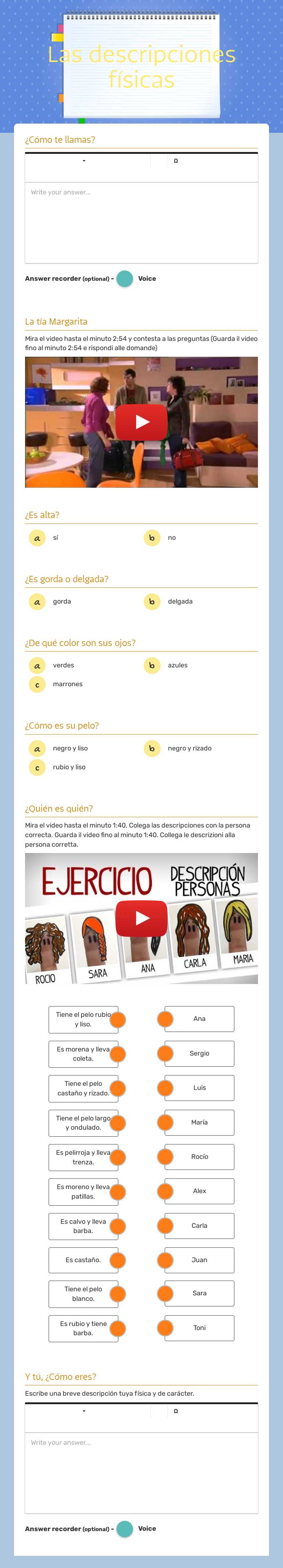 Las descripciones físicas worksheet preview image
