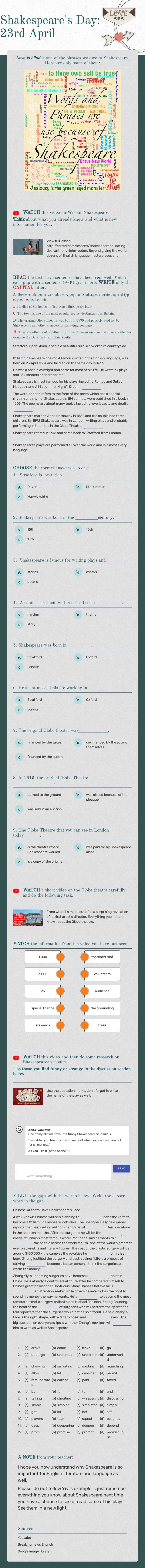 Shakespeare's Day:    
 23rd April worksheet preview image