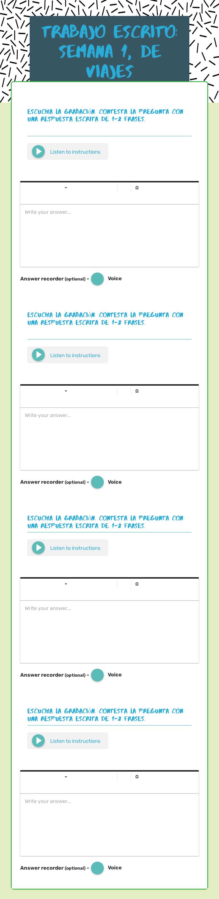 trabajo escrito: semana 1, de viajes worksheet preview image