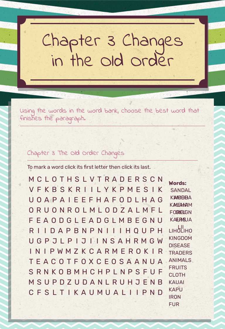 Chapter 3 Changes in the Old Order worksheet preview image