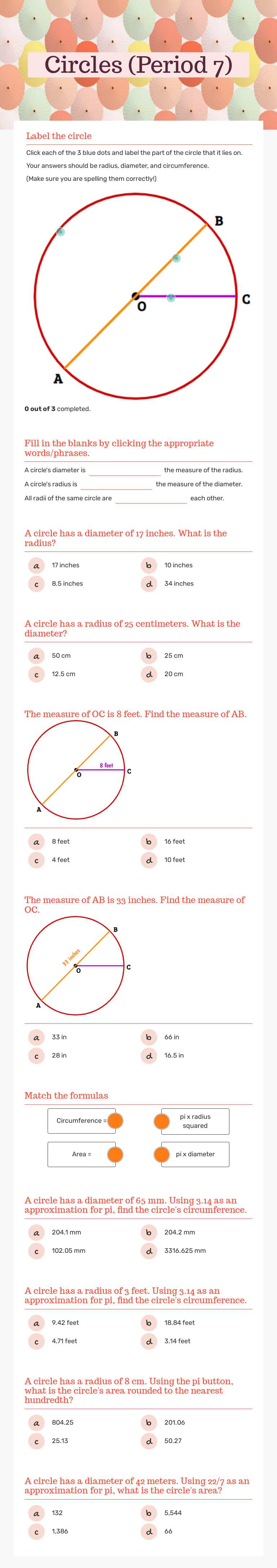 Circles (Period 7) worksheet preview
