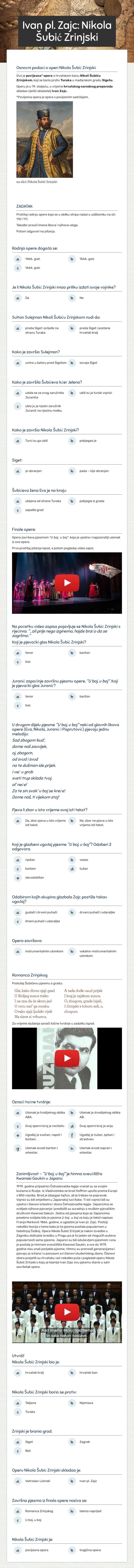 Ivan pl. Zajc: Nikola Šubić Zrinjski worksheet preview image