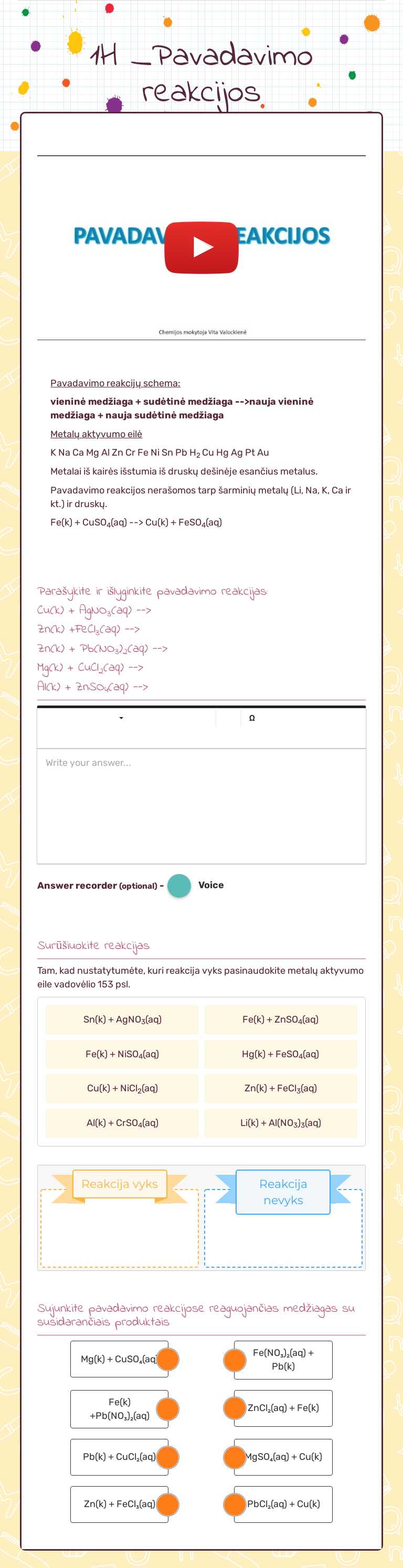 1H _Pavadavimo reakcijos worksheet preview image