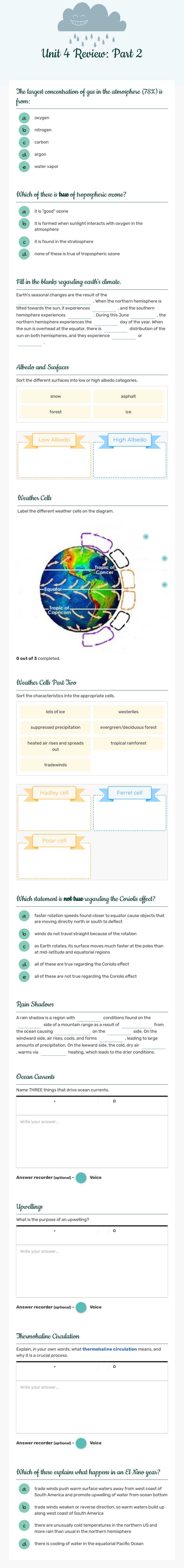 Unit 4 Review: Part 2 worksheet preview image