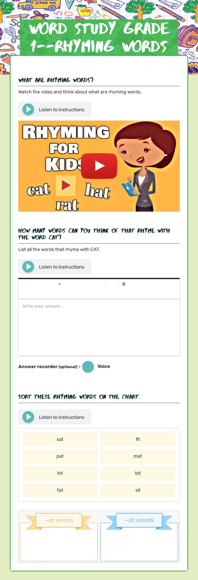 Word Study Grade 1--Rhyming Words Grade 1 worksheet preview
