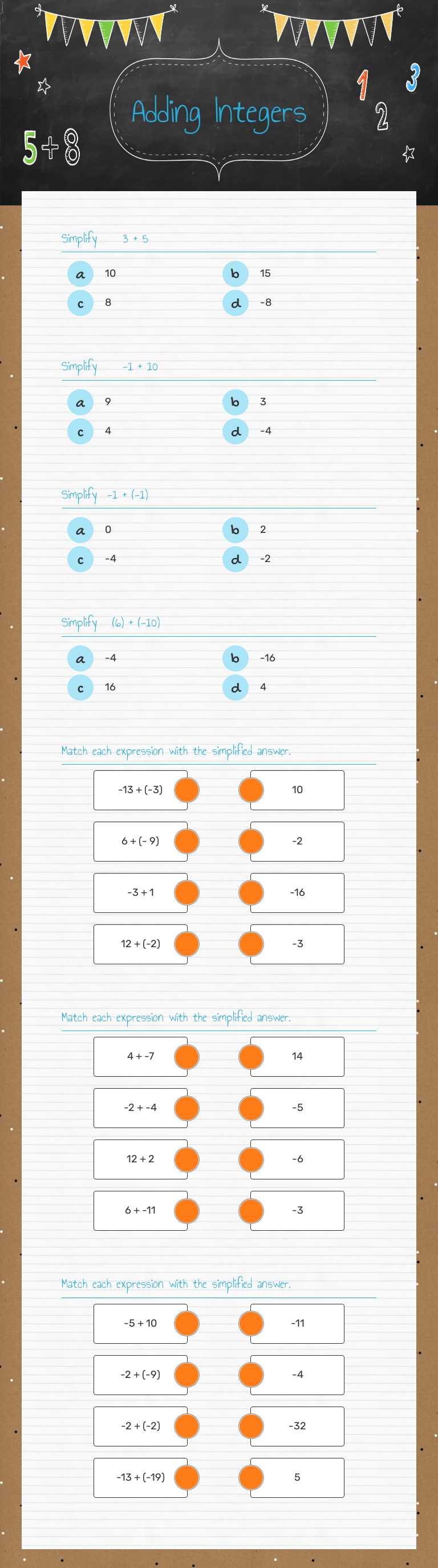 Adding Integers worksheet preview image