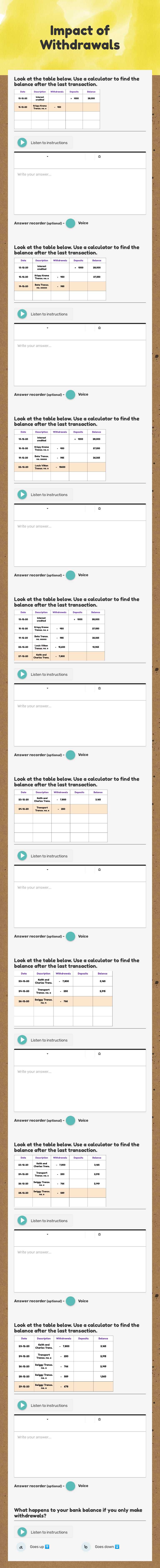 Impact of Withdrawals worksheet preview image