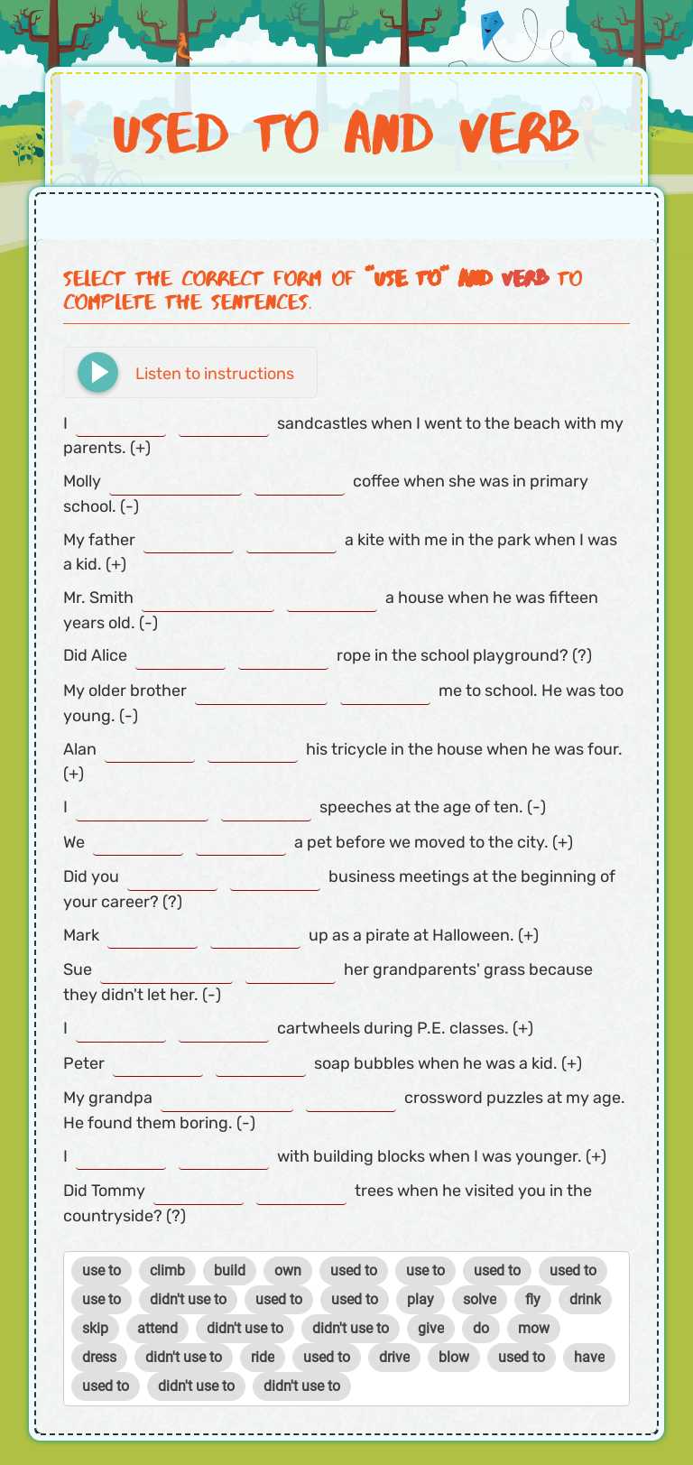 USED TO AND VERB worksheet preview image