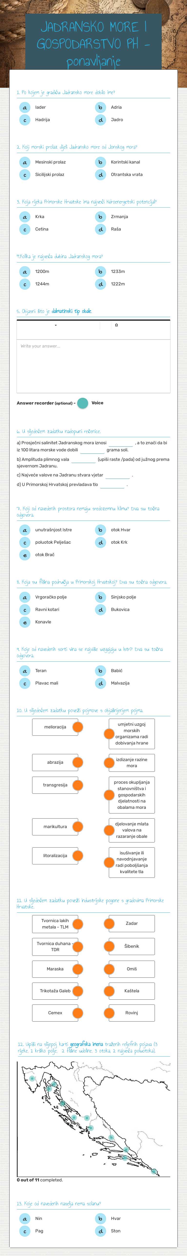 JADRANSKO MORE I GOSPODARSTVO PH - ponavljanje worksheet preview image