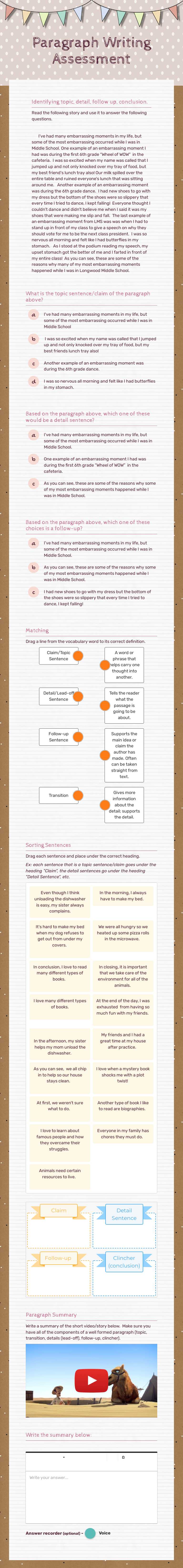 Paragraph Writing
Assessment Grade 6 worksheet preview